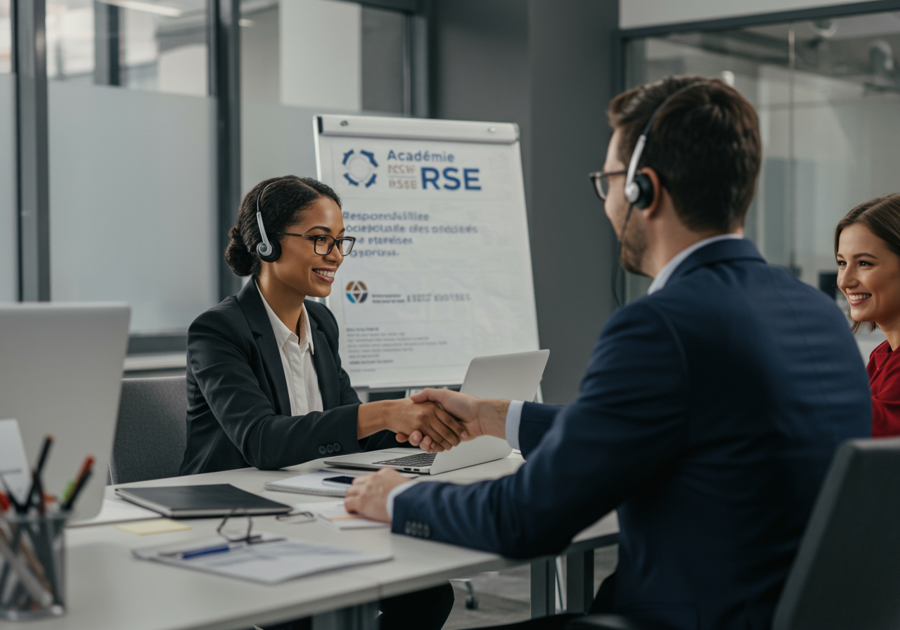 Visuel d'identité éditoriale pour la page À propos de Académie RSE